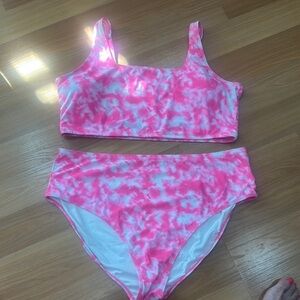 Fashion Nova Pink and White Bikini with Tropical Floral Design
